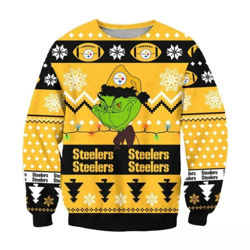 Pittsburgh Steelers Grinch Cunningly Smile Nfl Ugly Christmas Sweater, NFL Christmas Sweater