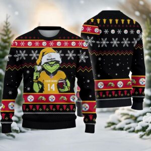 Pittsburgh Steelers Grinch Custom Ugly Christmas Sweater, NFL Christmas Sweater
