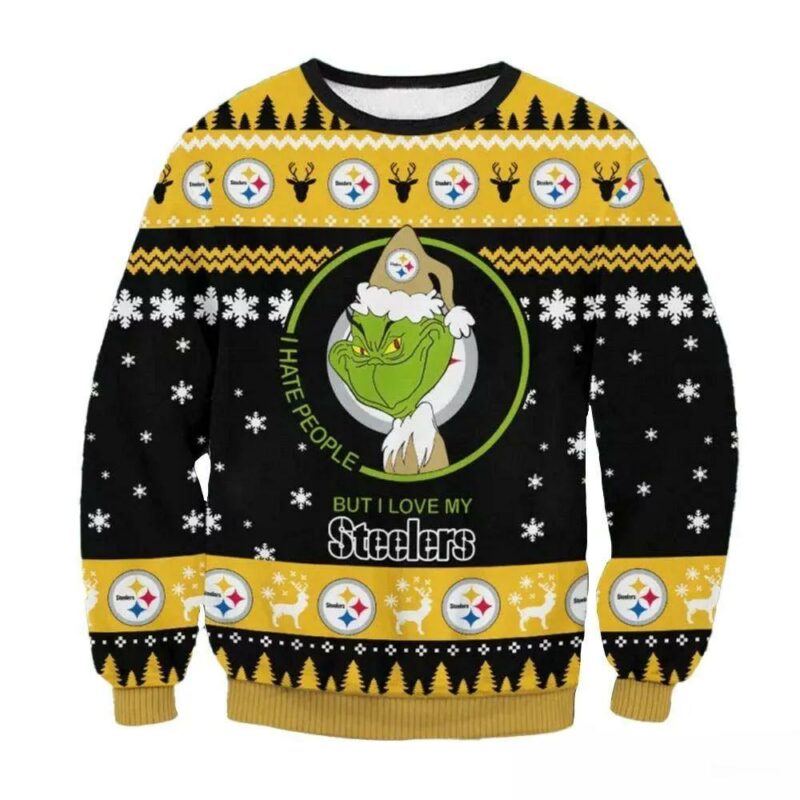 Pittsburgh Steelers Grinch I Hate People But I Love My Steelers Nfl Christmas Sweater, NFL Christmas Sweater