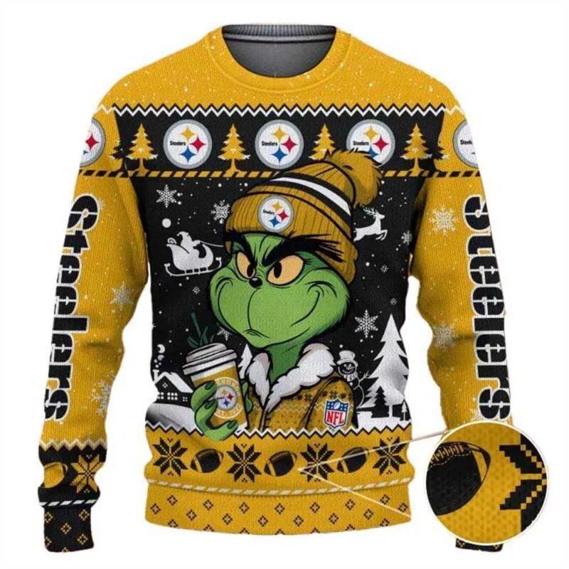 Pittsburgh Steelers The Grinch Drink Coffee Ugly Christmas Sweater, NFL Christmas Sweater