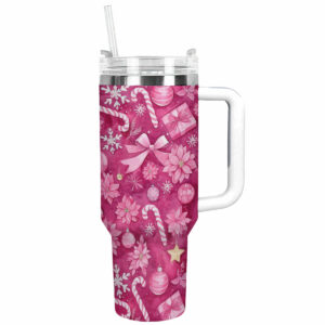 Pink Christmas Custom Stanley Quencher 40oz Stainless Steel Tumbler With Handle - Threewoofs