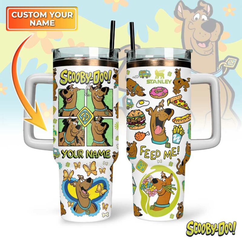 Scooby-Doo Cartoon Custom Stanley Quencher 40oz Stainless Steel Tumbler With Handle - Threewoofs