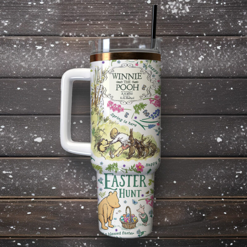 Winnie The Pooh x Happy Easter Cartoon Custom Stanley Quencher 40oz Stainless Steel Tumbler With Handle - Threewoofs - Image 2