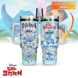 Lilo and Stitch Cartoon Custom Stanley Quencher 40oz Stainless Steel Tumbler With Handle - Threewoofs