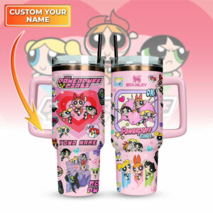 The Powerpuff Girls Cartoon Custom Stanley Quencher 40oz Stainless Steel Tumbler With Handle - Threewoofs