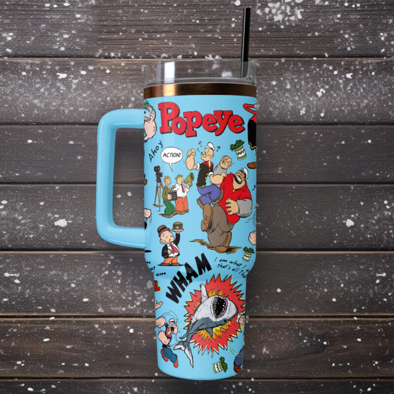 Popeye The Sailor TV Series Custom Stanley Quencher 40oz Stainless Steel Tumbler With Handle - Threewoofs - Image 2