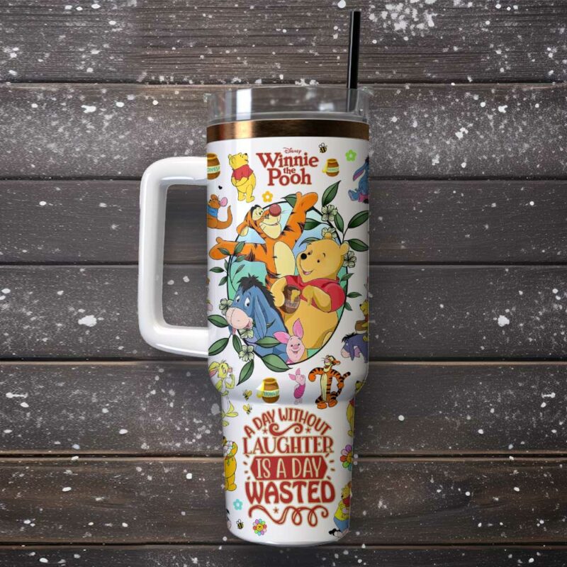 Winnie The Pooh Cartoon Custom Stanley Quencher 40oz Stainless Steel Tumbler With Handle - Threewoofs - Image 3