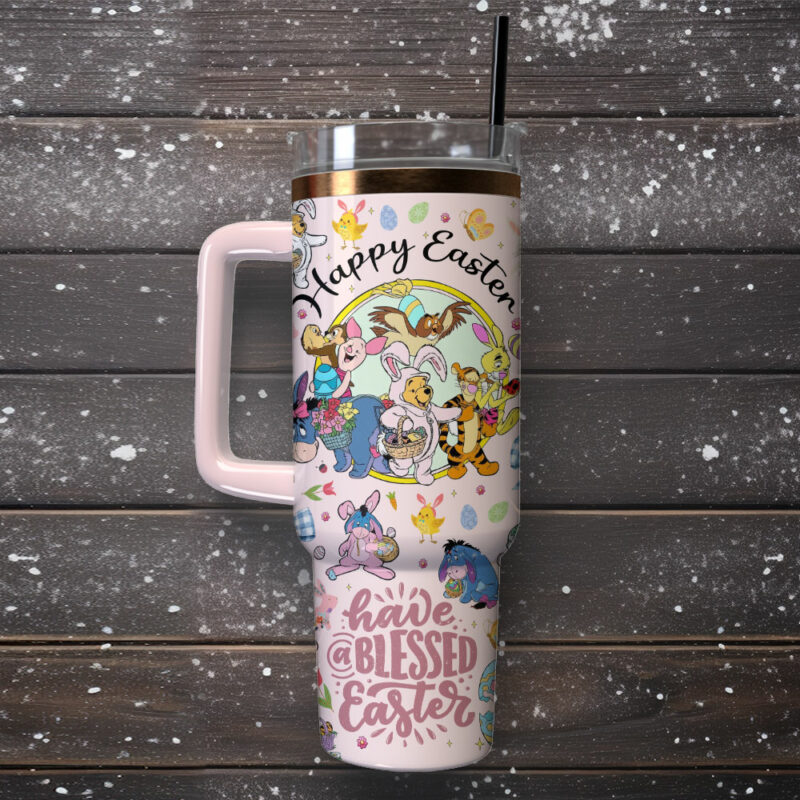 Winnie The Pooh x Happy Easter Cartoon Custom Stanley Quencher 40oz Stainless Steel Tumbler With Handle - Threewoofs - Image 5