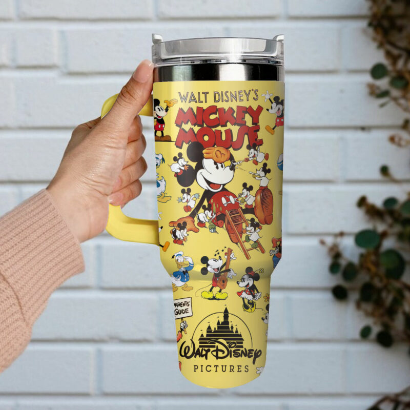 Mickey Mouse Cartoon Custom Stanley Quencher 40oz Stainless Steel Tumbler With Handle - Threewoofs - Image 3
