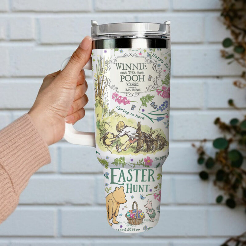 Winnie The Pooh x Happy Easter Cartoon Custom Stanley Quencher 40oz Stainless Steel Tumbler With Handle - Threewoofs - Image 3