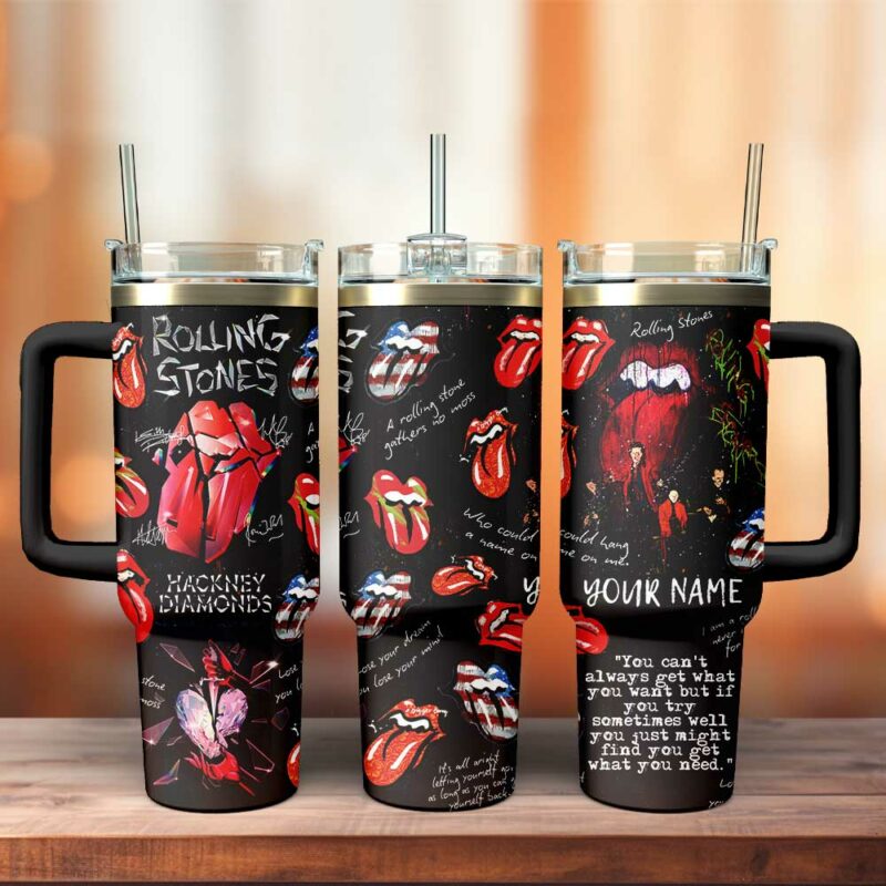 The Rolling Stones Music Custom Stanley Quencher 40oz Stainless Steel Tumbler With Handle - Threewoofs - Image 2