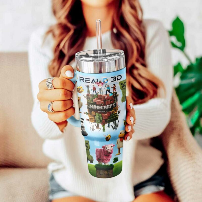 A Minecraft Movie Custom Stanley Quencher 40oz Stainless Steel Tumbler With Handle - Threewoofs - Image 2