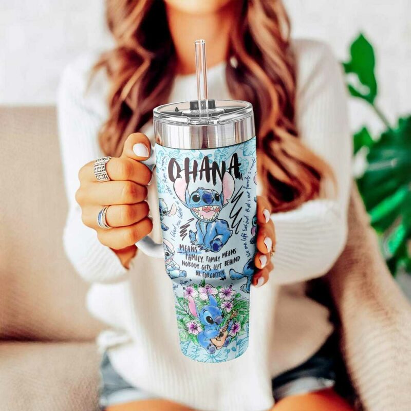 Lilo and Stitch Cartoon Custom Stanley Quencher 40oz Stainless Steel Tumbler With Handle - Threewoofs - Image 2