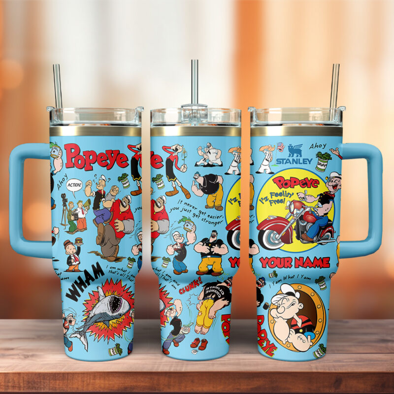 Popeye The Sailor TV Series Custom Stanley Quencher 40oz Stainless Steel Tumbler With Handle - Threewoofs - Image 3