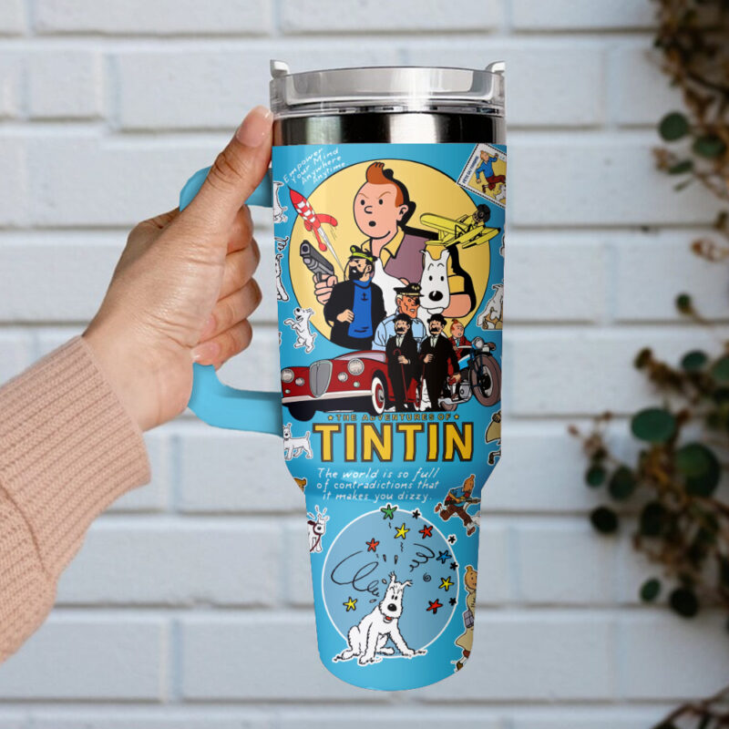 The Adventure Of Tintin Movies Custom Stanley Quencher 40oz Stainless Steel Tumbler With Handle - Threewoofs - Image 4