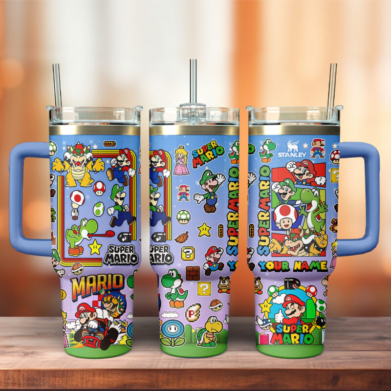 Super Mario Games Custom Stanley Quencher 40oz Stainless Steel Tumbler With Handle - Threewoofs - Image 3