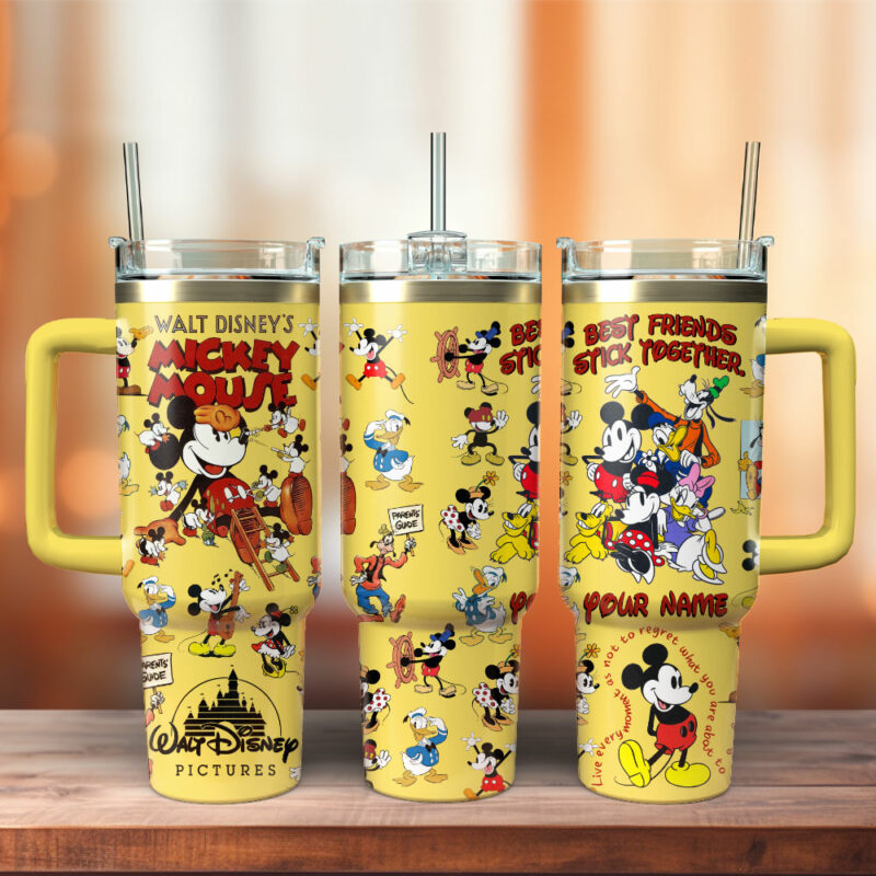 Mickey Mouse Cartoon Custom Stanley Quencher 40oz Stainless Steel Tumbler With Handle - Threewoofs - Image 4