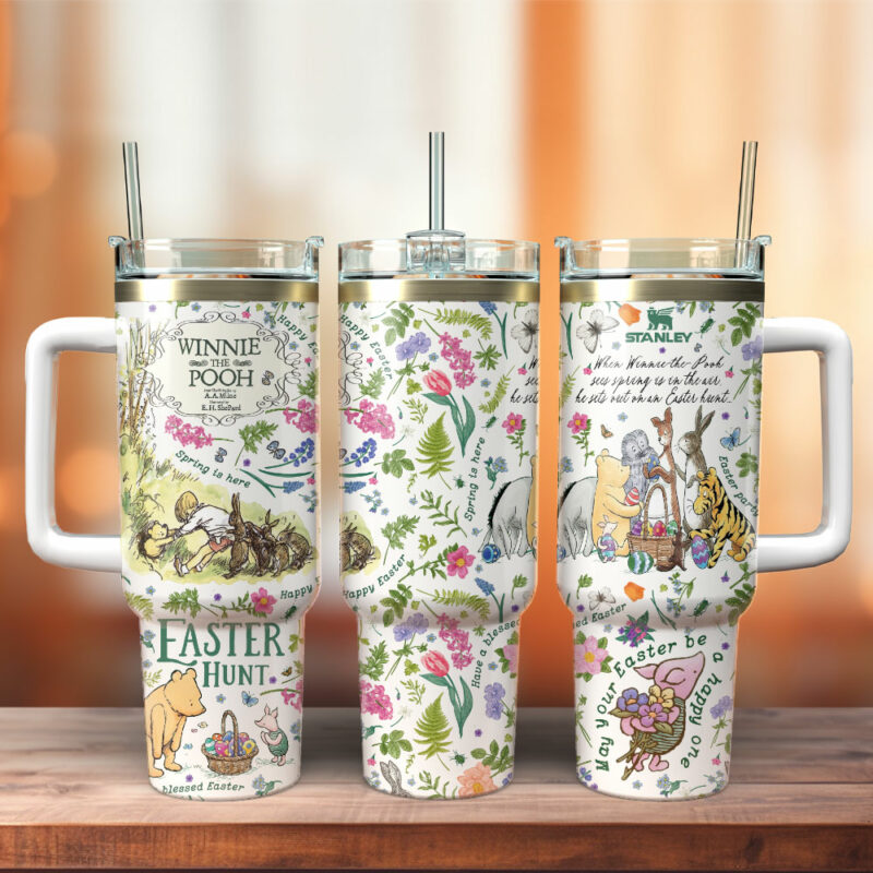 Winnie The Pooh x Happy Easter Cartoon Custom Stanley Quencher 40oz Stainless Steel Tumbler With Handle - Threewoofs - Image 4