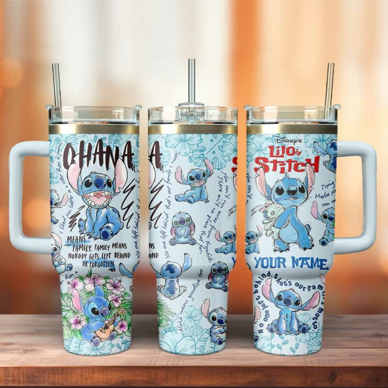 Lilo and Stitch Cartoon Custom Stanley Quencher 40oz Stainless Steel Tumbler With Handle - Threewoofs - Image 3
