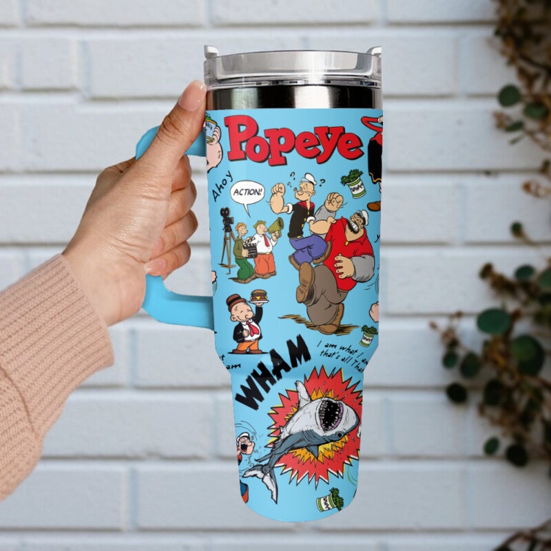 Popeye The Sailor TV Series Custom Stanley Quencher 40oz Stainless Steel Tumbler With Handle - Threewoofs - Image 4