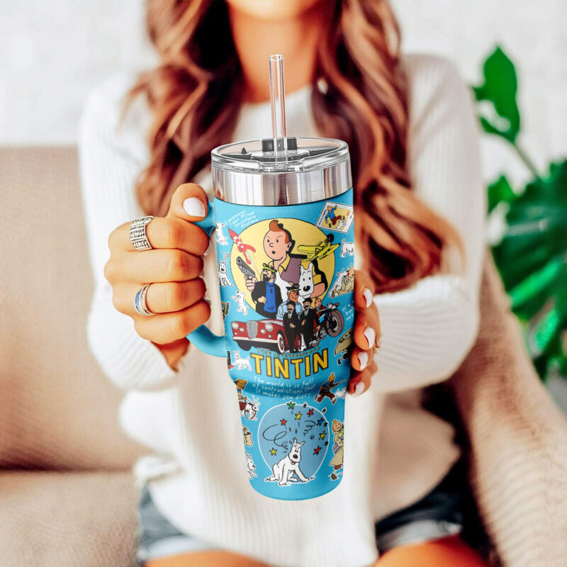 The Adventure Of Tintin Movies Custom Stanley Quencher 40oz Stainless Steel Tumbler With Handle - Threewoofs - Image 5