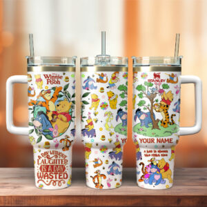 Winnie The Pooh Cartoon Custom Stanley Quencher 40oz Stainless Steel Tumbler With Handle - Threewoofs