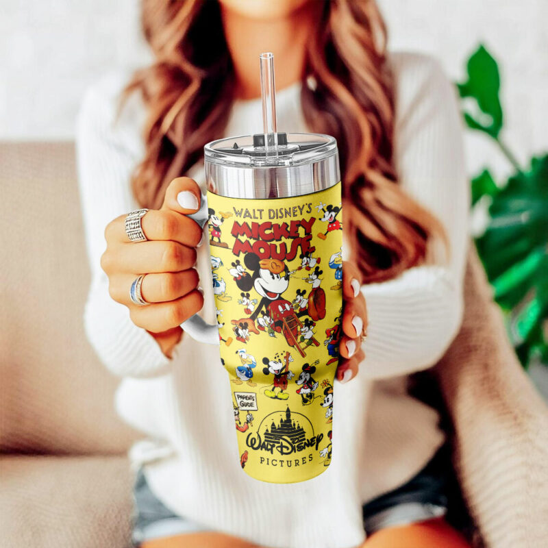 Mickey Mouse Cartoon Custom Stanley Quencher 40oz Stainless Steel Tumbler With Handle - Threewoofs - Image 5