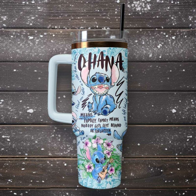 Lilo and Stitch Cartoon Custom Stanley Quencher 40oz Stainless Steel Tumbler With Handle - Threewoofs - Image 4