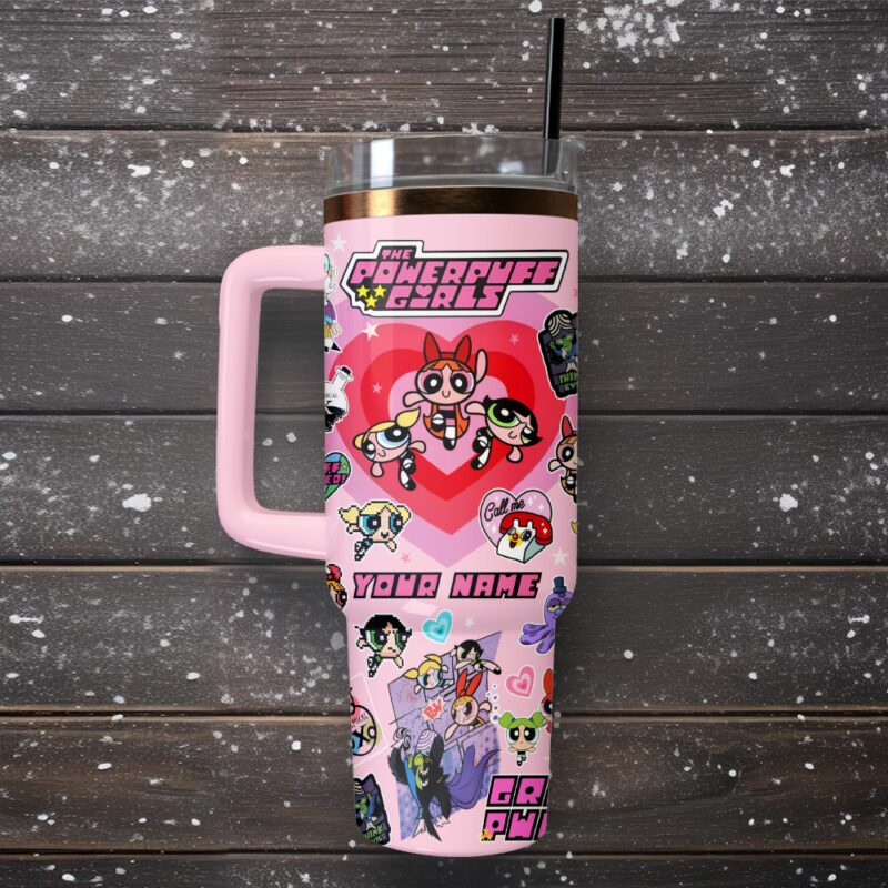 The Powerpuff Girls Cartoon Custom Stanley Quencher 40oz Stainless Steel Tumbler With Handle - Threewoofs - Image 4