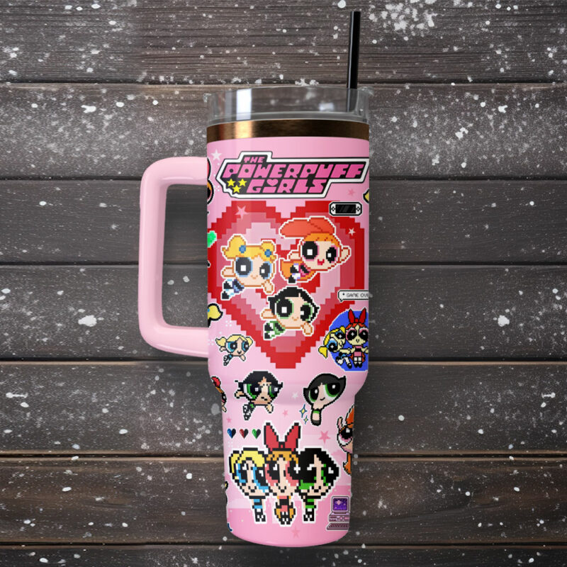 The Powerpuff Girls Cartoon Custom Stanley Quencher 40oz Stainless Steel Tumbler With Handle - Threewoofs - Image 2