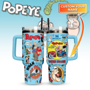 Popeye The Sailor TV Series Custom Stanley Quencher 40oz Stainless Steel Tumbler With Handle - Threewoofs