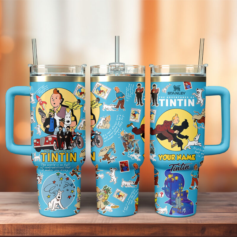 The Adventure Of Tintin Movies Custom Stanley Quencher 40oz Stainless Steel Tumbler With Handle - Threewoofs - Image 3