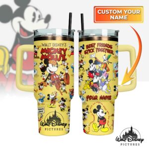 Mickey Mouse Cartoon Custom Stanley Quencher 40oz Stainless Steel Tumbler With Handle - Threewoofs