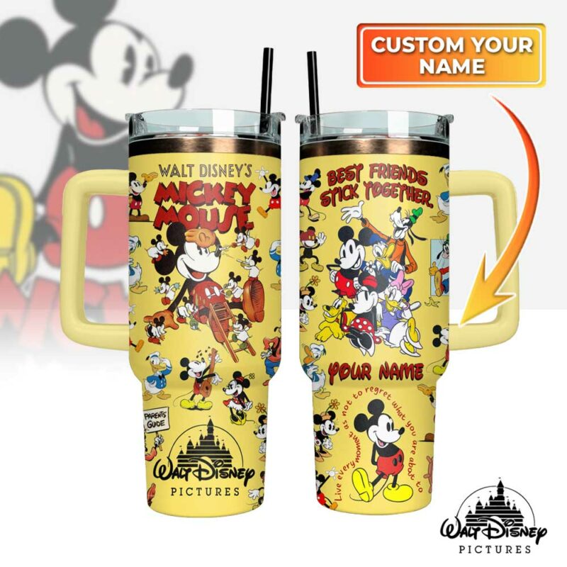 Mickey Mouse Cartoon Custom Stanley Quencher 40oz Stainless Steel Tumbler With Handle - Threewoofs
