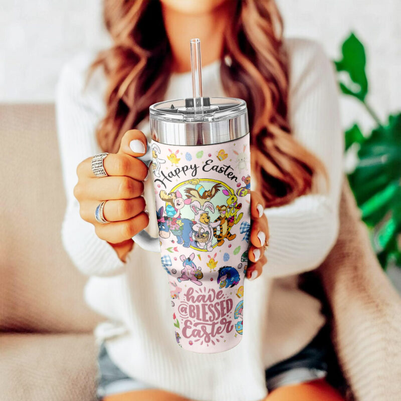Winnie The Pooh x Happy Easter Cartoon Custom Stanley Quencher 40oz Stainless Steel Tumbler With Handle - Threewoofs - Image 4