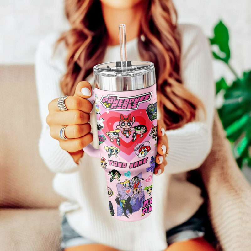 The Powerpuff Girls Cartoon Custom Stanley Quencher 40oz Stainless Steel Tumbler With Handle - Threewoofs - Image 5