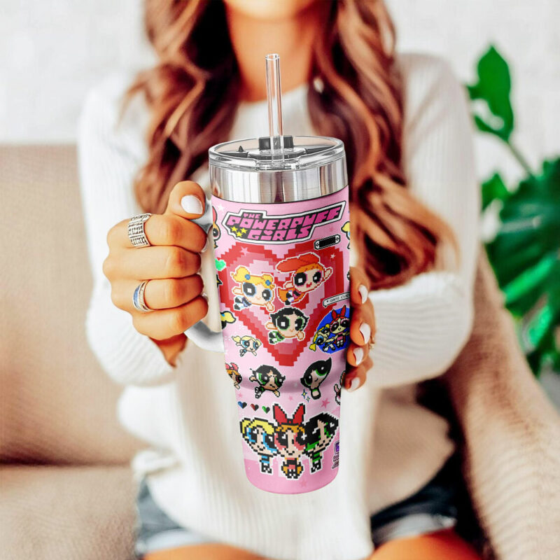 The Powerpuff Girls Cartoon Custom Stanley Quencher 40oz Stainless Steel Tumbler With Handle - Threewoofs - Image 4