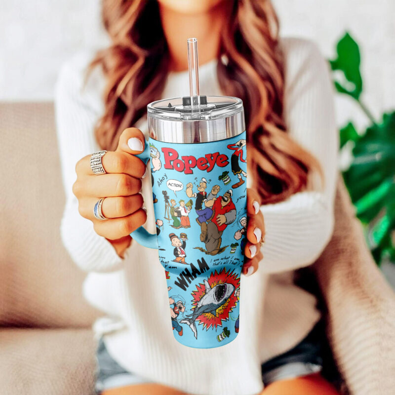 Popeye The Sailor TV Series Custom Stanley Quencher 40oz Stainless Steel Tumbler With Handle - Threewoofs - Image 5
