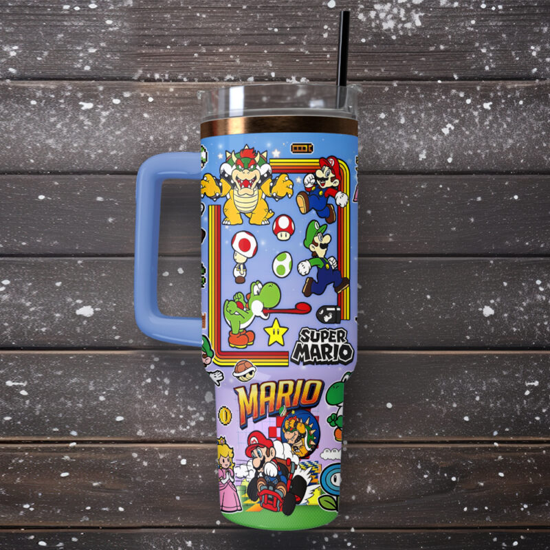 Super Mario Games Custom Stanley Quencher 40oz Stainless Steel Tumbler With Handle - Threewoofs - Image 5