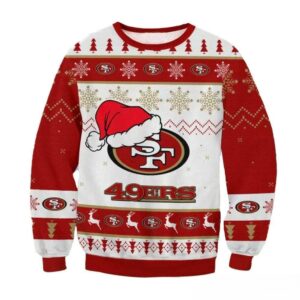 San Francisco 49ers Big Logo Santa Hat Nfl Ugly Christmas Sweater, NFL Christmas Sweater