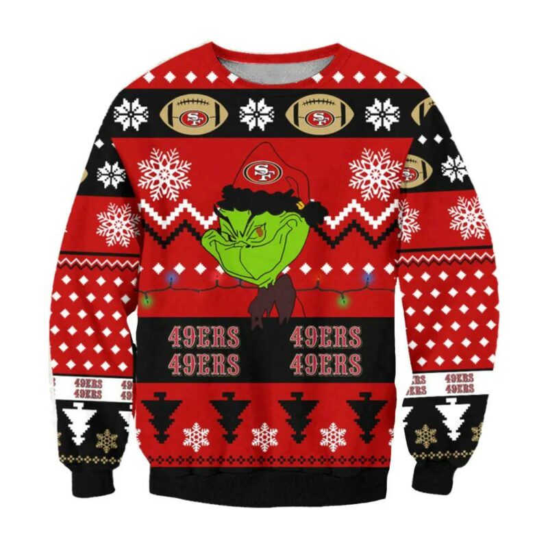 San Francisco 49ers Grinch Cunningly Smile Nfl Ugly Christmas Sweater, NFL Christmas Sweater