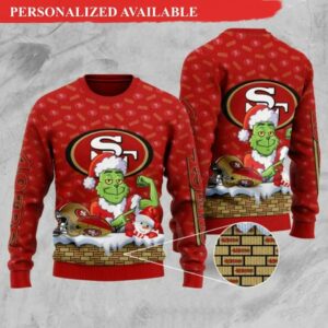 San Francisco 49ers Grinch Ugly Christmas Sweater, NFL Christmas Sweater