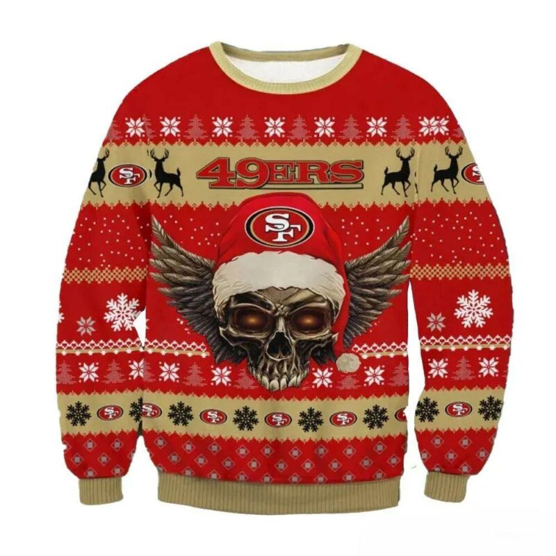 San Francisco 49ers Skull Wings Nfl Ugly Christmas Sweater, NFL Christmas Sweater