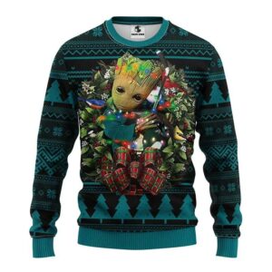 San Jose Sharks Groot Hug Ugly Christmas Sweater, NHL Christmas Sweater