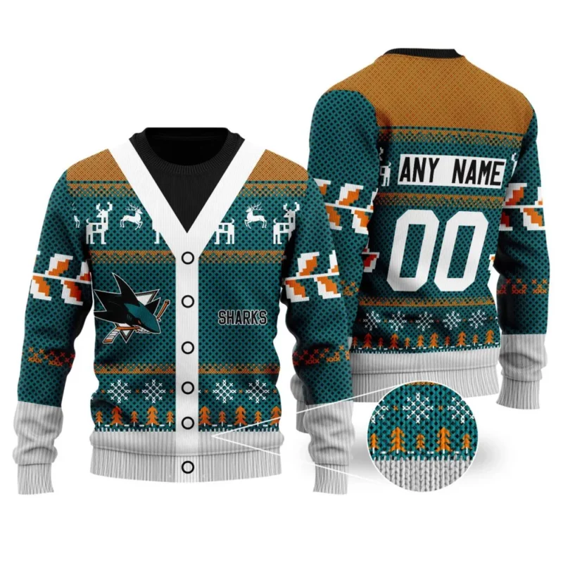 NHL San Jose Sharks | Personalized Name &amp; Number Unisex Sweater For Christmas Season