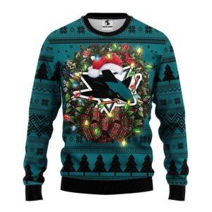 San Jose Sharks Santa Hat Ugly Christmas Sweater, NHL Christmas Sweater