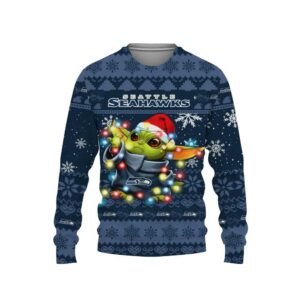 Seattle Seahawks Baby Yoda Star Wars Ugly Christmas Sweater, NFL Christmas Sweater