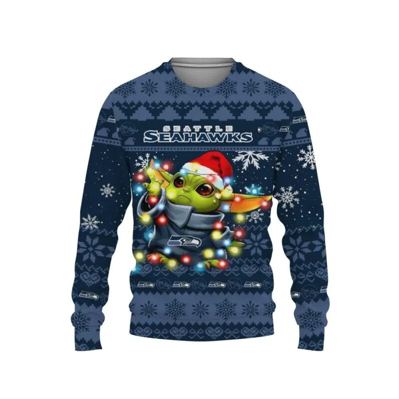 Seattle Seahawks Baby Yoda Star Wars Ugly Christmas Sweater, NFL Christmas Sweater