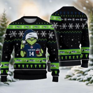 Seattle Seahawks Grinch Custom Ugly Christmas Sweater, NFL Christmas Sweater