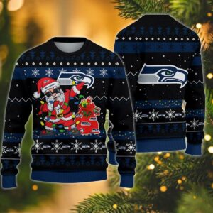 Seattle Seahawks Santa Claus Dabbing Ugly Christmas Sweater, NFL Christmas Sweater